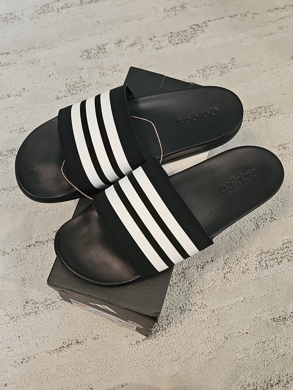 adidas Black and White Three-Stripes Slide Sandals